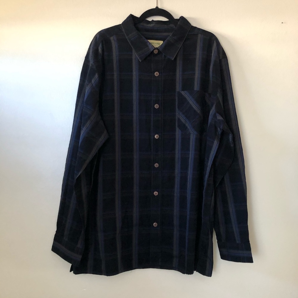 Rustic Ridge Men’s Long Sleeve Navy Plaid Corduroy Button Up Shirt 2X